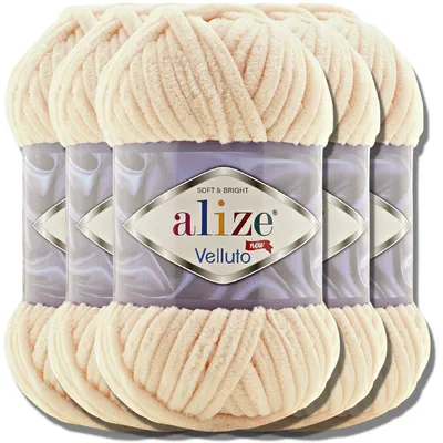 Produktbild von Alize 5x 100g Velluto dicke Wolle, Uni, Chenille, Häkeln, Stricken (Honey | 310)