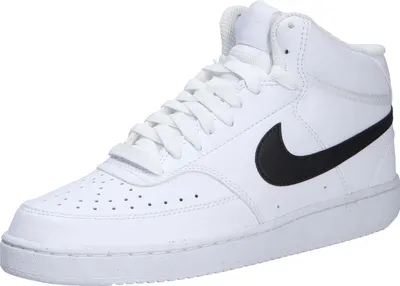 A white Nike Court Vision Mid NN shoe with a black Nike swoosh logo.