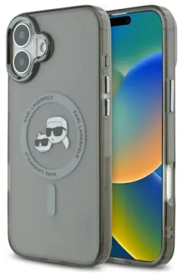 Zdjęcie produktu dla Karl Lagerfeld Klhmp16Shlskck Iphone 6.1" Czarny/Black Hardcase Iml Metal Karl&Choupette Head Magsafe