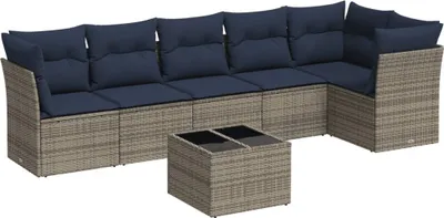 Produktbild von vidaXL 7-tlg. Garten-Sofagarnitur mit Kissen Grau Poly Rattan
