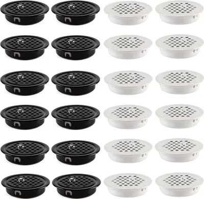 Produktbild von Lüftungsgitter 35 mm, Edelstahl, Abluftgitter für Schränke, runder Boden, 24 Stück, schwarz-weiß