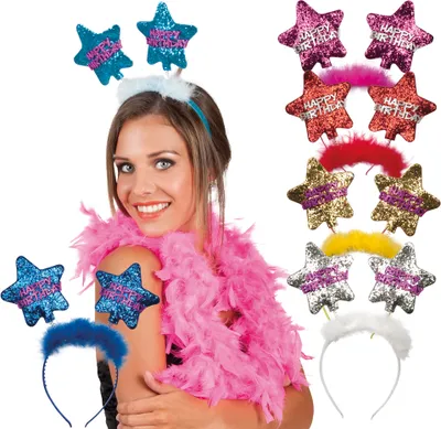 Produktbild von B76301 türkis Damen Haarreif mit Sterne Happy Birthday