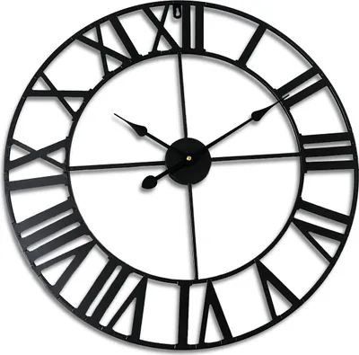 Produktbild von Relaxdays Wanduhr, römische Zahlen, Ø 60 cm, batteriebetriebene Wohnzimmeruhr, analoge Küchenuhr, Eisen, schwarz