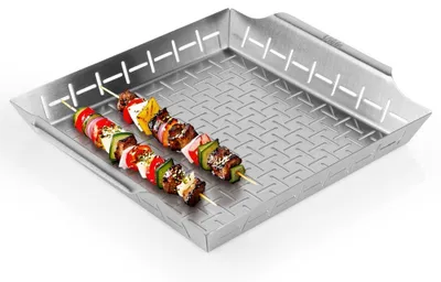 Obrázek produktu pro Vilde | Nerezový grilovací koš - 34,5x30x5 cm - Perforovaný košík na zeleninu hranatý