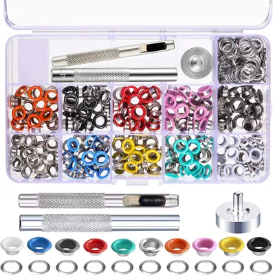 Imagen del producto de Juego de ojales de 5 mm, 500 unidades, 10 colores, con herramienta de instalación, para zapatos y ropa
