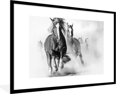 Produktbild von MuchoWow® Gerahmtes Poster Pferde - Tiere - Illustration 90x60 cm - Poster mit Schwarzem Bilderrahmen Wandposter Rahmen Foto Bilder - Wanddekoration - Fotos