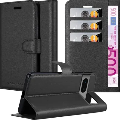 Immagine prodotto di Cadorabo cover per Google PIXEL 7 in PHANTOM BLACK custodia protettiva con chiusura magnetica, funzione stand e slot per carte di credito custodia flip case custodia per cellulare flip cover book case