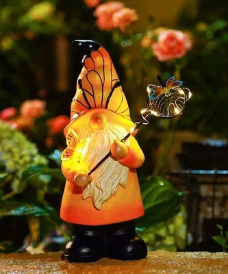 Produktbild von Gartenzwerge Skulptur mit Schmetterling und Libelle für Patio Dekoration