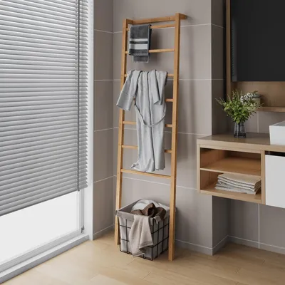 Produktbild von Bambus Handtuchständer Natur, Hochschrank mit 2 Regalen & Türschrank, 50x22,9x172,7 cm, für Bad, Schlafzimmer und Küche