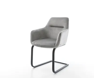 Produktbild von DELIFE Freischwinger Pejo-Flex Samt Grau Freischwinger flach Schwarz Taschenfederkern