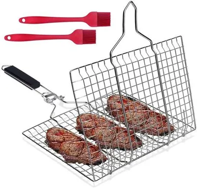Produktbild von Famanu Grillkorb für Fisch und Gemüse - Edelstahl, Tragbare BBQ Zubehör