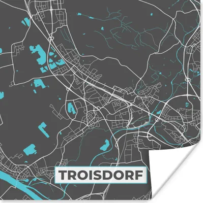 Produktbild von MuchoWow® Poster Troisdorf - Stadtplan - Blau - Karte - Deutschland 100x100 cm - Babyzimmer