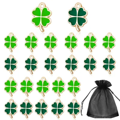 Glücksklee-Anhänger, 24 Stück, grün, Metall, DIY-Schmuck