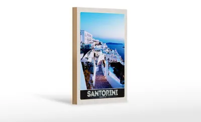 Produktbild von Holzschild Reise 12x18 cm Santorini Insel weiße Häuser Urlaub