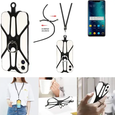 Produktbild von K-S-Trade 3in1 Handykette Handyband Handykordel Halsband Smartphone-Ring Handy-Ring kompatibel mit Elephone A5 Fingerhalterung Handyring Tischständer