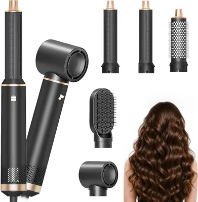 Image de Kit de brosse coiffante - Styliseur de cheveux - Modélisation des cheveux - Multifonction 5 en 1 - 26 x 7 x 24 cm - Noir
