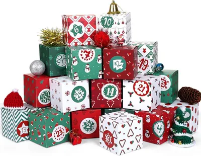 Image de Kesote Calendrier de l'Avent de Noël Boîtes 24 Boîtes cadeau Rouge Vert avec autocollant numéroté
