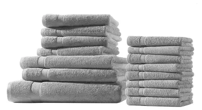 Produktbild von XXL-Set 15tlg Frotteetücher Elegance 100% Baumwolle 500 gsm Gästetücher Handtücher Duschtücher Badetücher silber