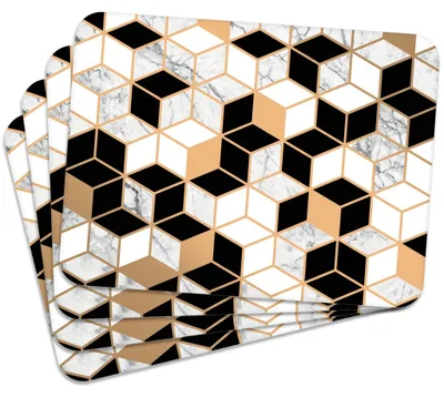 Produktbild von MG Design Set aus 4 Kork-Platzsets - Honey Comb Gold - 30 x 40 cm - hitzebeständig & abwischbar, mit Korkrückseite