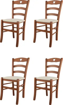 Produktbild von t m c s Tommychairs - 4er Set Stühle CUORE für Küche und Esszimmer, Robuste Struktur aus lackiertem Buchenholz im Farbton Kirschholz und gepolsterte Sitzfläche mit Stoff in der Farbe Elfenbein bezogen