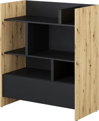 Produktbild von MEBLINI Wohnzimmerschrank für Schrankbett Bed Concept - Hochschrank mit Regalen, Fächern und Schublade - BC-25 - Artisan Eiche/Schwarz