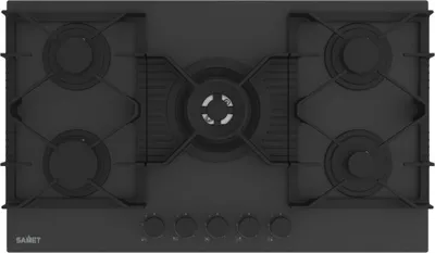 Immagine prodotto di Piano cottura gas 5 fuochi 90 cm vetro temperato satinato nero opaco Samet Zacinto90