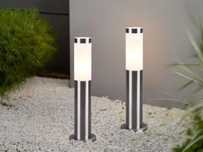 Produktbild von 2er Set LED Sockelleuchten Außenleuchte Wegbeleuchtung Edelstahl Silber, H:45cm