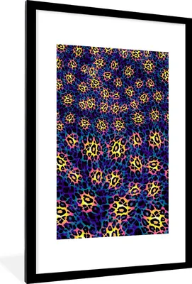 Produktbild von MuchoWow® Gerahmtes Poster Pantherdruck - Muster - Gelb 60x90 cm - Poster mit Schwarzem Bilderrahmen Wandposter Rahmen Foto Bilder - Dekoration - Wandposter Wohnzimmer - Hochwertig