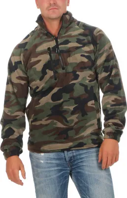 Produktbild von Mivaro Herren Fleecepullover Camouflage mit halbem Reißverschluss Troyer Stil warm atmungsaktiv für Angeln Campen Outdoor Jagd Militär US Army Freizeit und Arbeit mit Taschen und Stehkragen