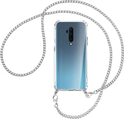 Produktbild von Handykette Backcover-Schutzhülle mit Band (Metall silberfarben) für OnePlus 7T Pro - silberfarbene Kette