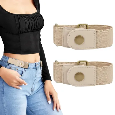 Produktbild von Gürtel ohne Schnalle - Elastischer Hosengürtel - 2 Stück Khaki - Unsichtbarer Gürtel - Verstellbarer - für Jeans, Hosen und Arbeitskleidung