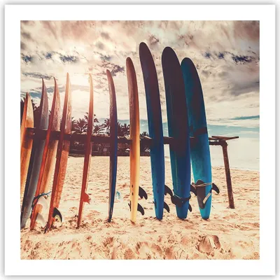 Produktbild von Poster - Poster ohne Rahmen - Surfen Strand Board - 60x60 cm - Wand Bild - Wanddeko - Wandbilder - Kunstposter - Wandposter - Bilder - Kunstdruck - Wanddekoration - Wandbild - P2XAC60x60-4992