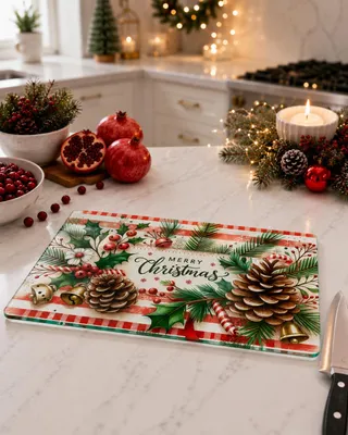 Produktbild von Hermia Concept, Schneidebrett aus 100% Sicherheitsglas, 20 x 30 cm, antibakteriell, rutschfest, Weihnachtskonzept