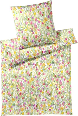 Produktbild von elegante Mako-Batist-Bettwäsche-Garnitur Tulpen Farbe Weiss Größe 135x200+80x80