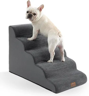 Immagine prodotto di Ampi gradini per cani di piccola taglia con rivestimento leggero - schiuma ad alta densità - rampa per gatti per auto con letto alto - leggera e resistente - 197 x 338 x 224 pollici - 5 gradini - grigio scuro