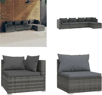 Produktbild von vidaXL 5 tlg. Garten Lounge Set mit Kissen Poly Rattan Grau - Garten-Lounge-Set - Garten-Lounge-Sets - Terrassen-Lounge-Set - Gartensofa-Set