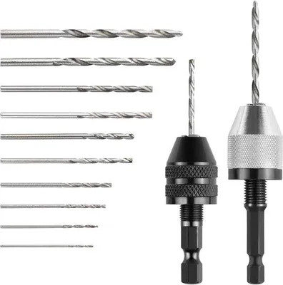 Produktbild von Schnellspannerhalter mit sechskantiger Bohrschraube und Bohradapter, 2 Stück - 03-65 mm und 03-36 mm, inklusive 3 Klauenhalter, Schraubenzieherhalter und 10 x 08-30 mm Bohrstift