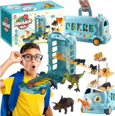 Produktbild von DYMEXSHOP | Kreativ Spielzeug - Spielzeugset Dino-Bus - 31x18x18,5 cm - Kreatives Spielzeug - Mit Figuren und Plattform