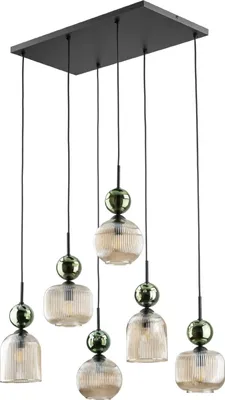 Produktbild von Pendelleuchte Metall Rauchglas H: max. 170 cm Schwarz Cognac Grün E14 Modern