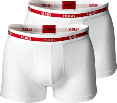 Produktbild von HUGO Herren Boxer Shorts, 2er Pack - Trunks, Logobund, Baumwolle Stretch Weiß S