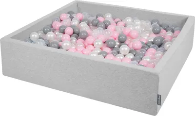 Image de KiddyMoon 120x30cm/200 balles ∅ 7cm Square Kids foam balls Certified  EU, Light grey : Gris perle Transparent Rose poudré