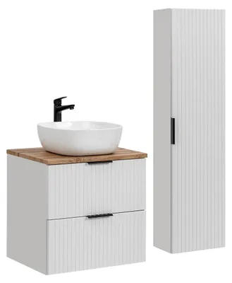 Produktbild von Waschtisch und Hängesäule 60.6cm Adriel mit 2 Schubladen, Weiß