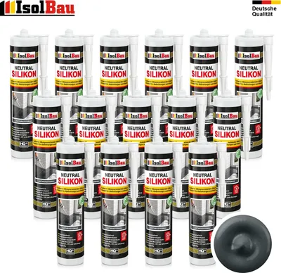 Isolbau Neutralsilikon Anthrazitgrau 15 x 300 ml Dichtstoff Naturstein Fugen wasserdicht