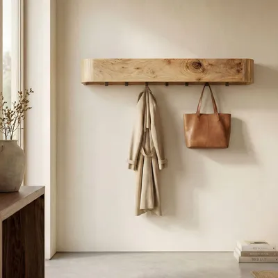Produktbild von FineBuy Wandgarderobe Akazie Massivholz 100cm Modernes Garderobenpaneel Hängegarderobe 7 Haken Garderobenleiste Flurgarderobe Massiv Handgefertigt