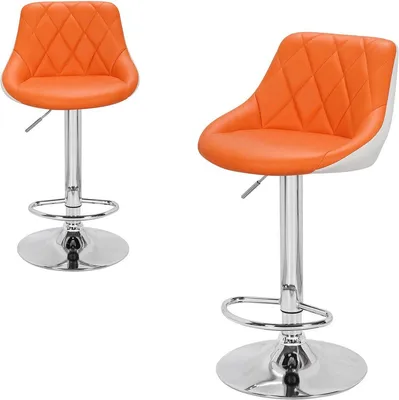 Image de Tabouret de bar Bolt Edge – Orange – Simili cuir – Réglable en hauteur – Ergonomique – Lot de 2