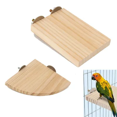Produktbild von Vogelplattform Holz 2 Stück – Rechteck + Sektor, Edelstahlbeschläge | Passend für Sittiche, Hamster, Chinchillas