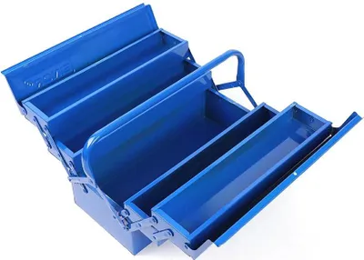 Produktbild von Werkzeugkasten - Tragbar Klappbar - Drei Ebenen - Eisen - Stoßfest, Wasserdicht - Für Heimwerker und Elektriker - Blau