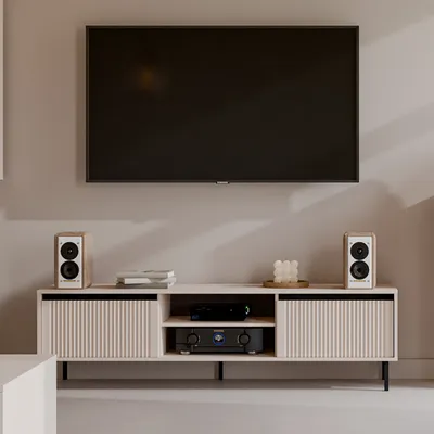 Produktbild von Masseno TV-Schrank OSTIA 178,6 cm Fernsehschrank mit 2 Schubladen für Wohnzimmer Modern 178,6x40x50 cm Beige / Beige