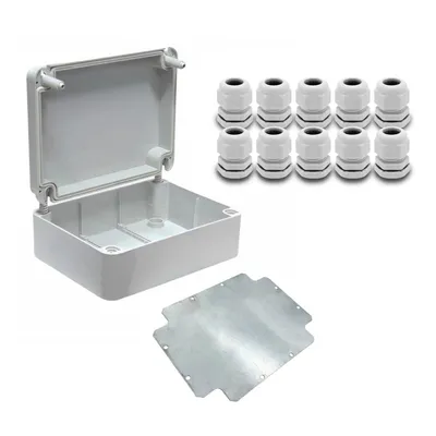 Produktbild von ARLI SET: Abzweigdose IP67 Aufputz 250 x 200 x 90 mm inkl. Montageplatte + 10x Kabelverschraubungen M20 x 1,5 mm