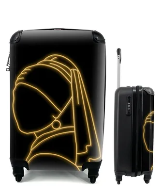 Produktbild von MuchoWow® Koffer Handgepäck Trolley Rollkoffer Kleine Reisekoffer mit 4 Rollen - Mädchen mit einem Perlenohrring - Johannes Vermeer - Gold - Cabin Size < 55x40x23 cm & 55x40x20 cm - Fotokoffer - Kabinenkoffer - Boardgepäck - Reise-Box - Reisekoffer - Reisegepäck - Koffer mit Bild - Trolley für Kinder